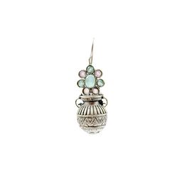 NAMAN ARTS Silver-Plated Oxidised Artificial Stones Studded Contemporary Drop Earrings image 3