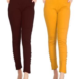 SAJATA Women Yellow Cotton Casual Cigarette Trousers-picture-5