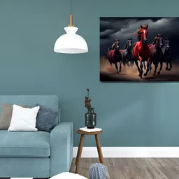 Myntra Elegant Homes Black & Red Seven Running Horses Birds and Animals Canvas Wall Art-image-33