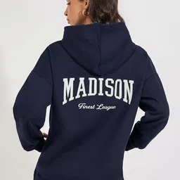 Styli Women Typography Printed Oversized Fit Longline Hoodie-image-82