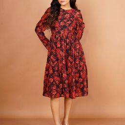 Zink London Floral Printed Fit & Flare Midi Dress-image-77