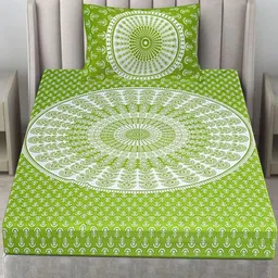 UBANIA COLLECTION Green & White Printed Cotton 144 TC Single Bedsheet Set 1.6 m x 2.28 m-image-95