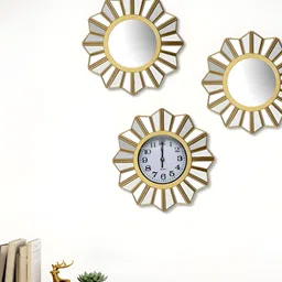 Home Centre Corsica Corvus Yellow & White 3 Pieces Textured Wall Clock-58