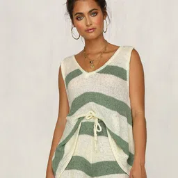 LULU & SKY Striped V-neck Tank Top With Short Co-Ords-picture-53