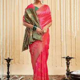 HERE&NOW Floral Zari Silk Blend Paithani Saree-picture-45