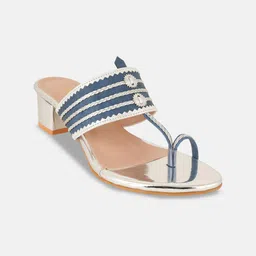 ShoozBerry Women Striped PU Regular Block Sandals Heels-8