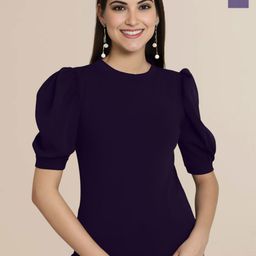 Mast & Harbour Pack of 2 Solid Round Neck Puff Sleeves Top-image-92