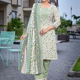 Royal Export Floral Printed Gotta Patti Straight Kurta with Trousers & Dupatta-image-93