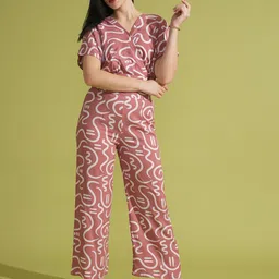 Globus Abstract Printed V-Neck Top With Trousers-29