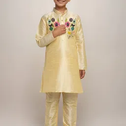 DEVOILER Boys Conversational Printed Mandarin Collar Dupion Silk Straight Kurta-66