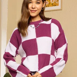 Berrylush Women Colourblocked Pullover Cable Knit Pullover-image-7
