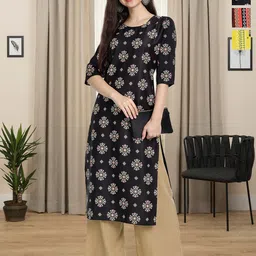 HERE&NOW Selection Of 3 Ethnic Motifs Printed Round Neck Straight Kurta-image-19
