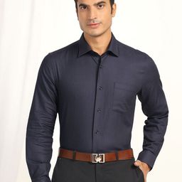 Blackberrys Men India Slim Fit Spread Collar Textured Cotton Formal Shirt-image-56