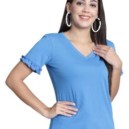 SZN Women V-Neck Cut Outs T-shirt-image-123