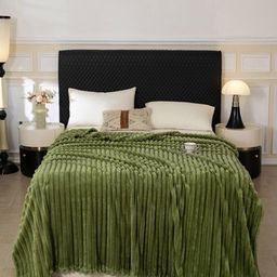 JC HOME Green Striped AC Room 300 GSM Double Bed Blanket-picture-27