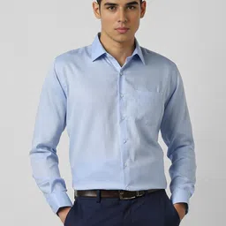 Van Heusen Men Slim Fit Textured Spread Collar Pure Cotton Formal Shirt-picture-1