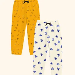 DIAZ Kids Pack Of 2 Printed Cotton Mid-Rise Lounge Pants-picture-5