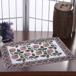 Texstylers 6-Pcs White & Pink Floral Printed Cotton Table Placemats-16