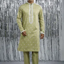 Be Desi Men Floral Embroidered Regular Kurta with Pyjamas-image-52