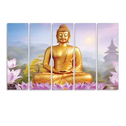 RANDOM Vinyl Purple & Gold-Toned 5 Piece Buddha Religious Canvas Wall Paintings-image-48