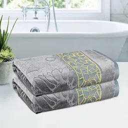 Myntra Elegant Homes Grey & Yellow 2 Cotton 450 GSM Bath Towel-14