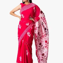 TROPWEAR Ethnic Motifs Block Print Pure Cotton Saree-image-72