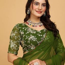 CLEMIRA Embroidered Pure Georgette Saree-image-28