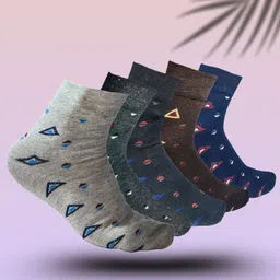 MJE 5-Pcs Patterned Cotton Ankle Length Socks-image-53