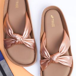 TRASE Women Rose Gold Open Toe Slip On Flats-picture-7