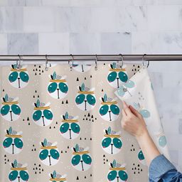 ArtzFolio Beige & Green Floral Printed Waterproof Shower Curtain-image-80