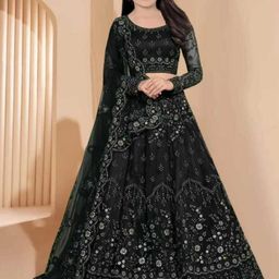 F Plus Fashion Girls Black Net Semi-Stitched Lehenga Choli-image-53