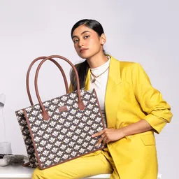 ZOUK Ethnic Motifs Printed Structured Jute Tote Bag-14