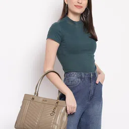 KLEIO Women Structured Shoulder Bag With Quilted Detail-image-8