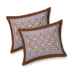 Desi Mantra Brown & White Floral 120 TC Queen Bedsheet with 2 Pillow Covers-image-76