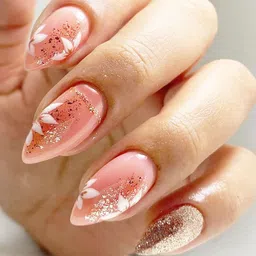 Secret Lives Set Of 24 Artificial Reusable Glitter Press On Nails - Skin - Golden-9