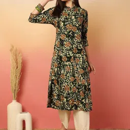Sangria Abstract Printed Mandarin Collar A-Line Kurta-image-82