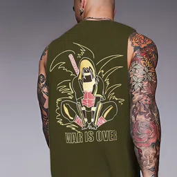 Rigo Men Army Green Terry Oversized Printed Vest T-shirts-image-66