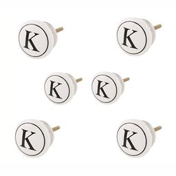 Indianshelf 6-Pcs White & Black K Alphabet Printed Ceramic Knobs-22