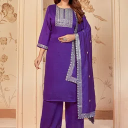 Divyadham Textiles Women Floral Embroidered Kurti with Trousers & Dupatta-image-17