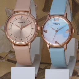 VIRAKTI Women Brass Dial & Leather Straps Analogue Watch F-71-CREAM-F-72-BLUE-COMBO-image-25