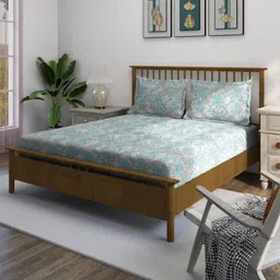 SWAYAM Ananda Beige Printed Pure Cotton 210 TC Fitted Queen Bedsheet Set 1.98 x 1.82m-image-92