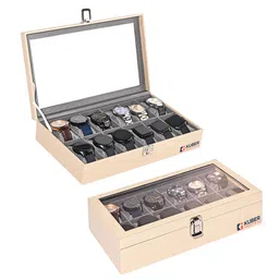Kuber Industries 2-Pcs Cream-Colored & Grey 12 Slots Wrist Watch Organisers-11