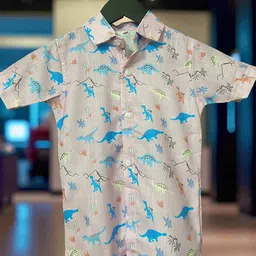 The Collared Kids Classic Animal Printed Cotton Shirt-image-97