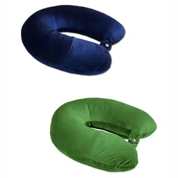 ANA Green Set of 2 Fibre Filled Faux Velvet Lightweight Travel Pillow-29