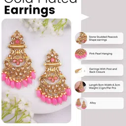 Anouk Gold-Plated Artificial Stones Studded and Pearls Beaded Crescent Shaped Chandbalis image 4