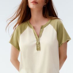 NEXT Colourblocked Henley Neck Pure Cotton Boxy Fit T-shirt-picture-49