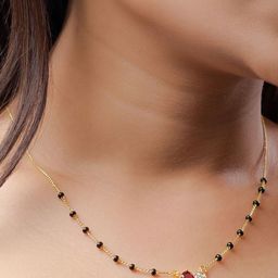 SHWENIT JEWELS Gold-Plated Kundan Stone Studded and Beaded Heart Shaped Mangalsutra-image-69
