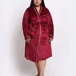 KLOTTHE Woollen Plus Size Bath Robe With Belt-image-9