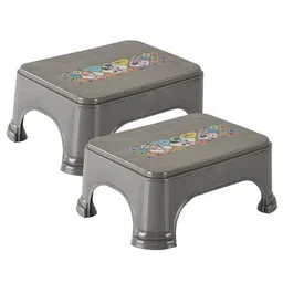 Kuber Industries Set of 2 Grey & Red Checks Printed Square Stool image 2