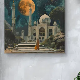 Livin'luxe Blue & Orange Colored Tajmahal Printed Canvas Wall Art-image-43